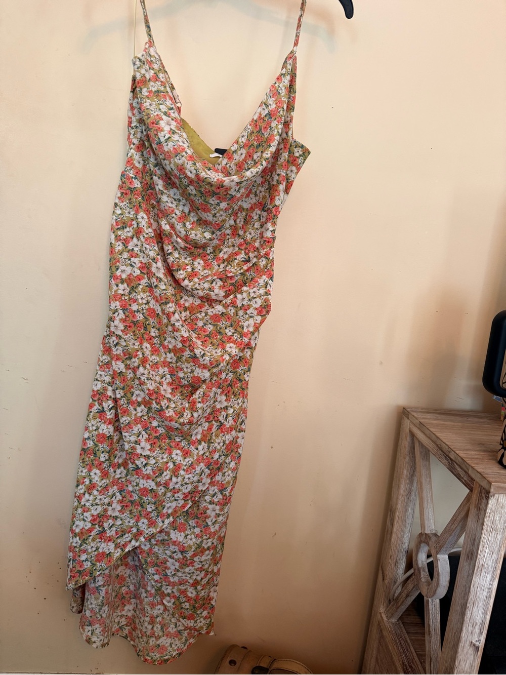 MARBLE Coral & White Floral Cowl Maxi Dress